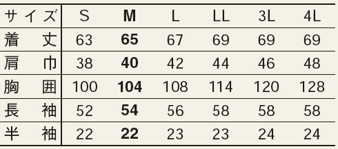 【厨房白衣】女性用コックコート　長袖 KC-427のサイズ表